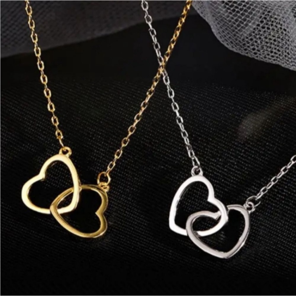 Gold Tone Double Heart Necklace lobster clasp NEW in package NWT - Picture 4 of 8